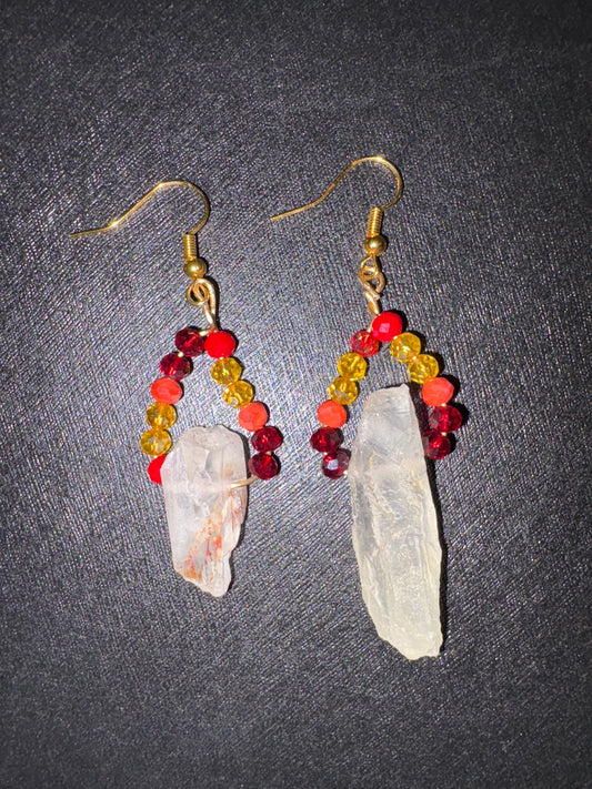 Quarts and Glass Beads Earrings