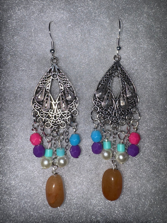 Pewter Hoops with Beads and Chain